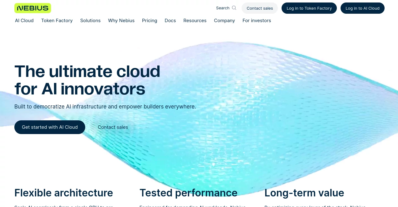 Screenshot of Nebius – An AI tool in the ,AI No-Code & Low-Code ,AI API Design ,Large Language Models (LLMs) ,AI Developer Tools  category, showcasing its interface and key features.