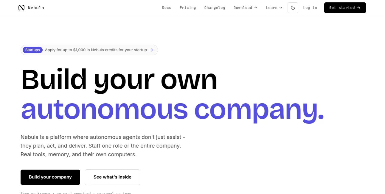 Screenshot of Nebula – An AI tool in the ,AI Workflow Management ,AI Productivity Tools ,AI Team Collaboration ,AI Developer Tools  category, showcasing its interface and key features.