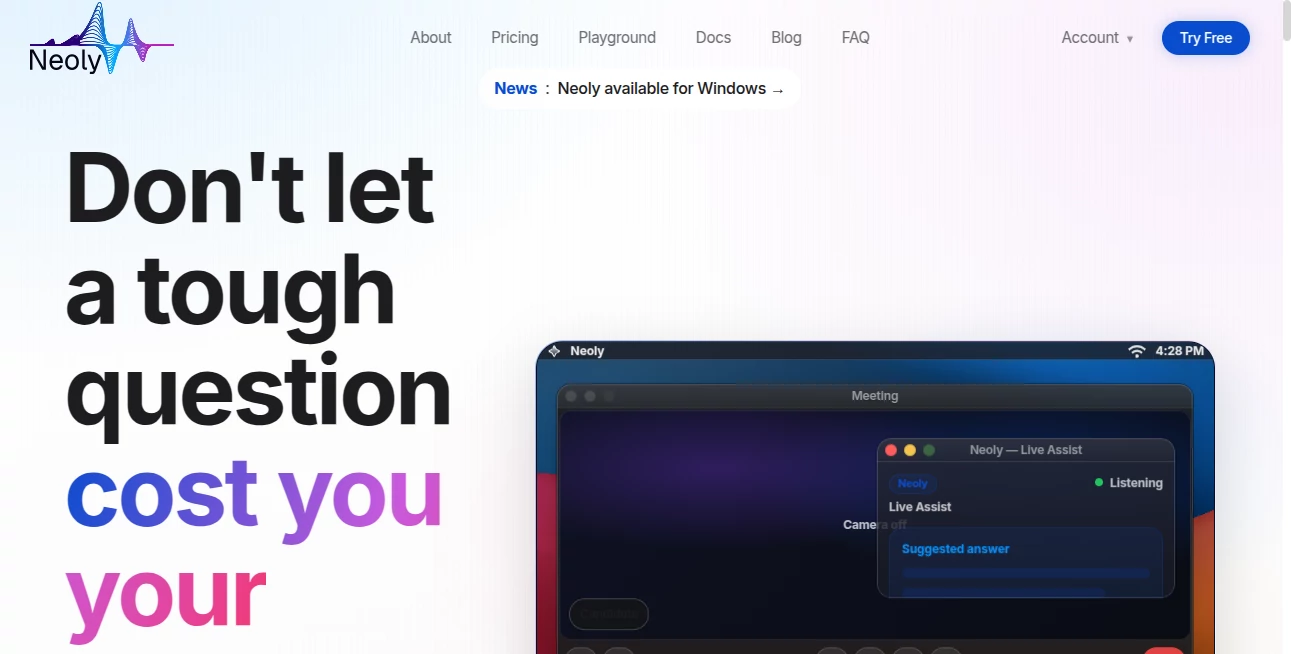 Screenshot of Neoly AI – An AI tool in the ,AI Productivity Tools ,AI Meeting Assistant ,AI Developer Tools ,AI Notes Assistant  category, showcasing its interface and key features.