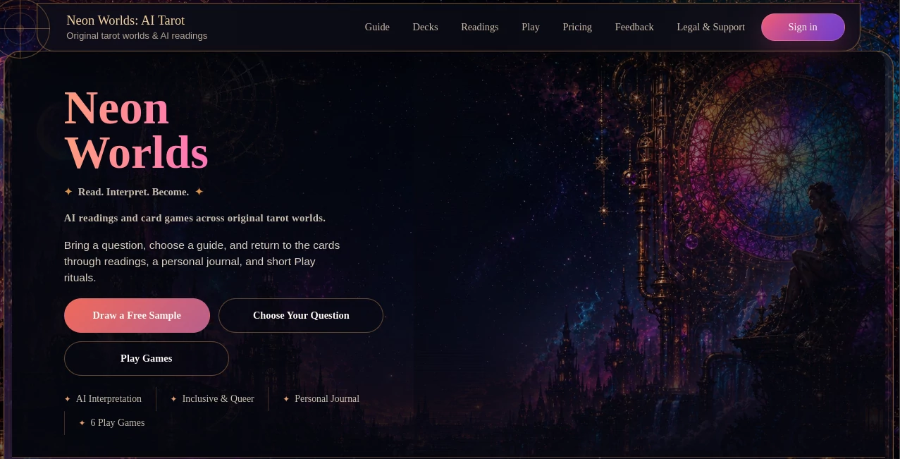 Screenshot of Neon Worlds – An AI tool in the ,AI Video Generator ,AI Design Generator ,AI 3D Model Generator  category, showcasing its interface and key features.