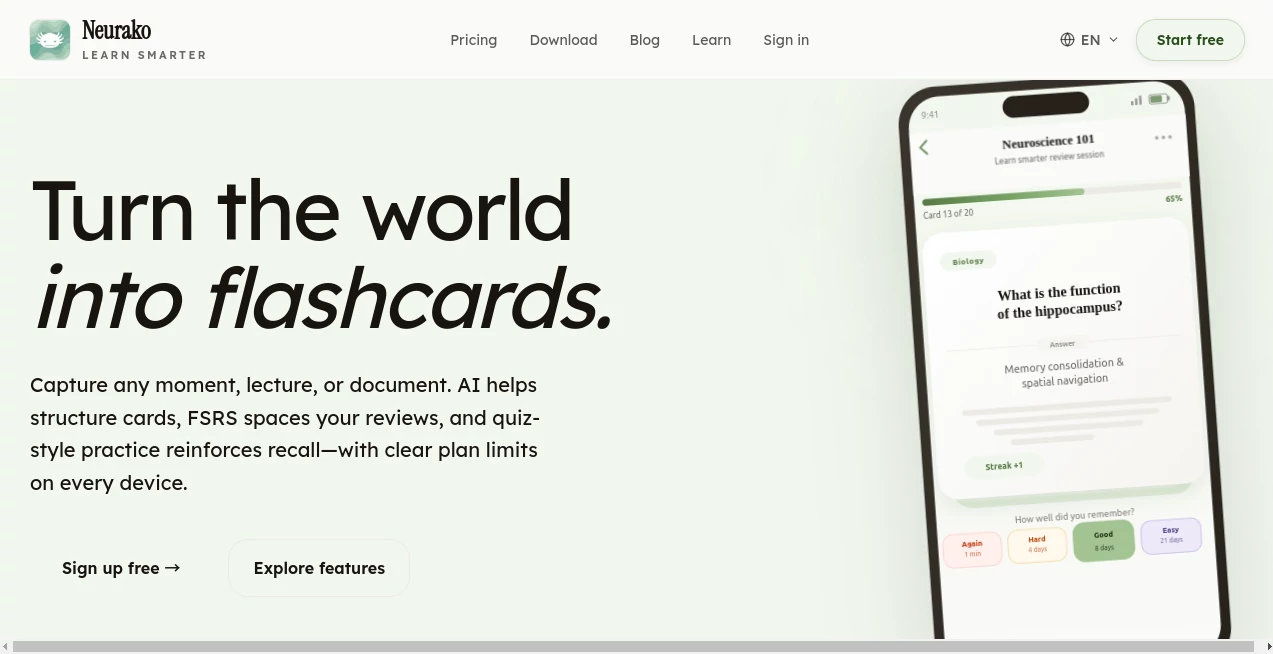 Screenshot of Neurako – An AI tool in the ,AI Knowledge Management ,AI Education Assistant ,AI Productivity Tools ,AI Notes Assistant  category, showcasing its interface and key features.