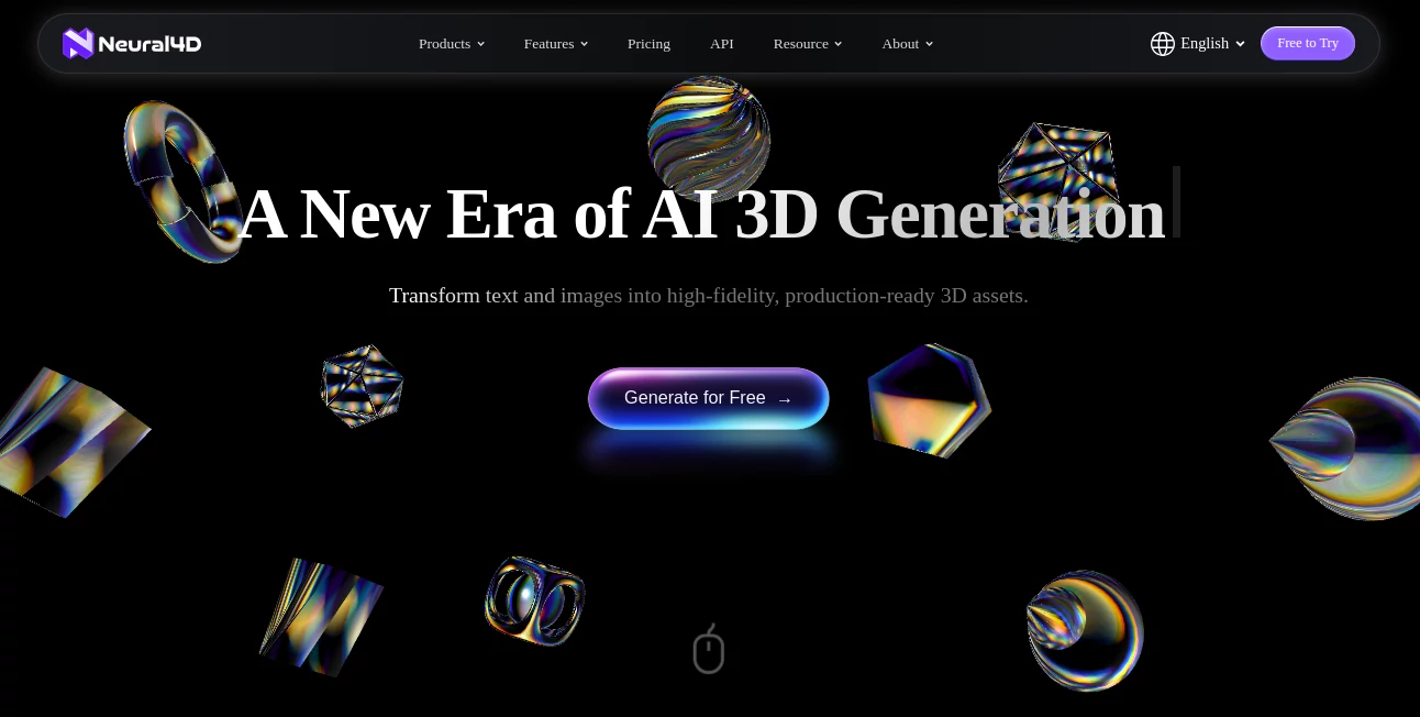 Screenshot of Neural4D – An AI tool in the ,Design & Art ,AI 3D Model Generator ,AI Text to 3D ,AI Image to 3D Model  category, showcasing its interface and key features.