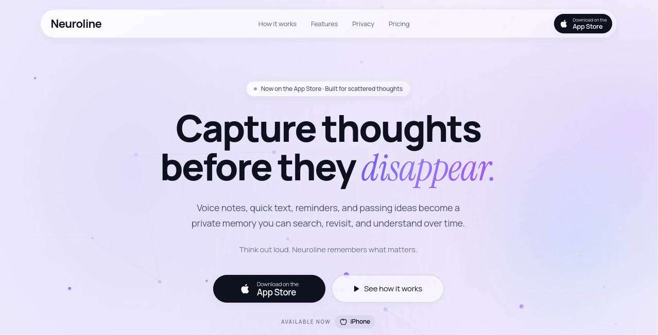 Screenshot of Neuroline – An AI tool in the ,AI Recording ,AI Productivity Tools ,AI Notes Assistant  category, showcasing its interface and key features.