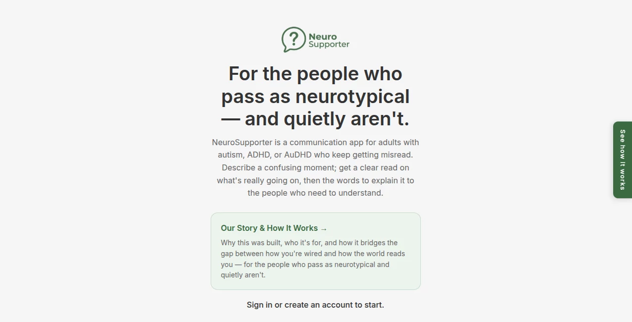 Screenshot of NeuroSupporter – An AI tool in the ,AI Chatbot ,AI Life Assistant ,AI Mental Health ,AI Healthcare  category, showcasing its interface and key features.