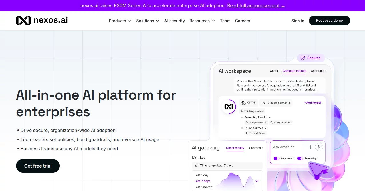 Screenshot of Nexos AI – An AI tool in the ,AI API Design ,AI Developer Tools ,AI Productivity Tools ,AI Team Collaboration  category, showcasing its interface and key features.