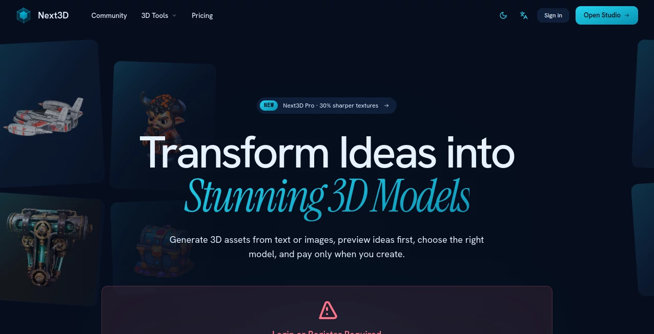 Screenshot of Next3D – An AI tool in the ,AI Design Generator ,AI Graphic Design ,AI 3D Model Generator ,AI Image to 3D Model  category, showcasing its interface and key features.