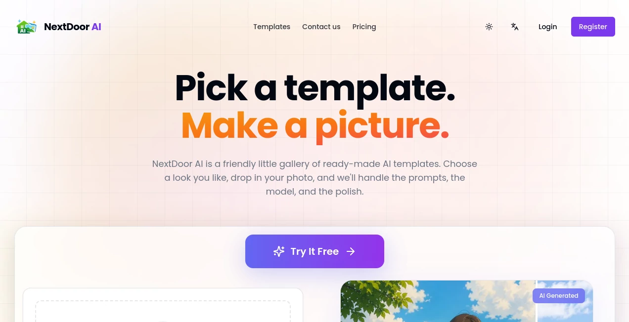 Screenshot of NextDoor AI – An AI tool in the ,AI Photo & Image Generator ,AI Image to Image ,AI Art Generator ,AI Design Generator  category, showcasing its interface and key features.