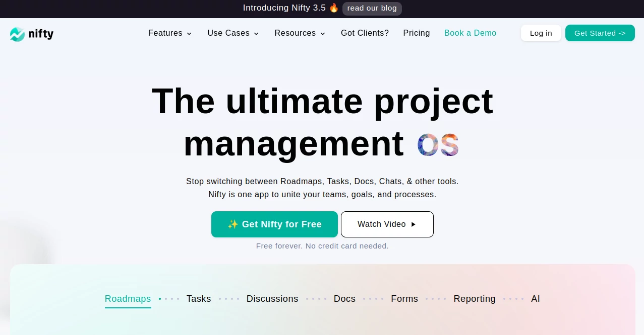 Screenshot of Nifty – An AI tool in the ,AI Productivity Tools ,AI Task Management ,AI Team Collaboration ,AI Workflow Management ,AI Project Management ,AI Forms & Surveys ,AI Knowledge Base ,AI Roadmap Generator ,AI Knowledge Management  category, showcasing its interface and key features.