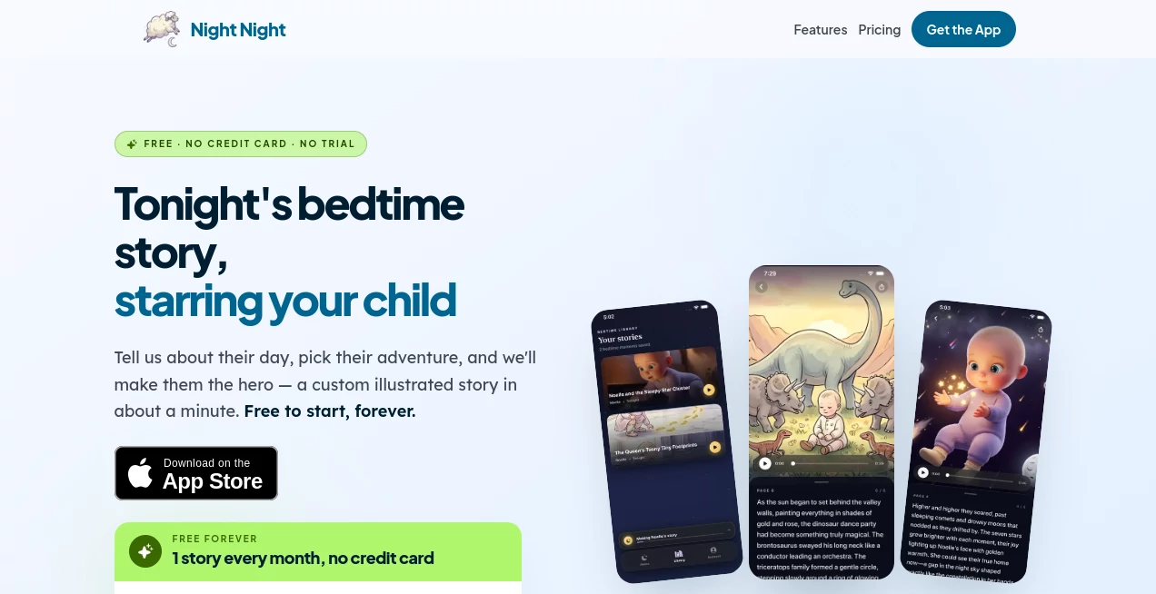 Screenshot of Night Night – An AI tool in the ,AI Story Writing ,AI Text to Image ,AI Life Assistant ,AI Education Assistant  category, showcasing its interface and key features.