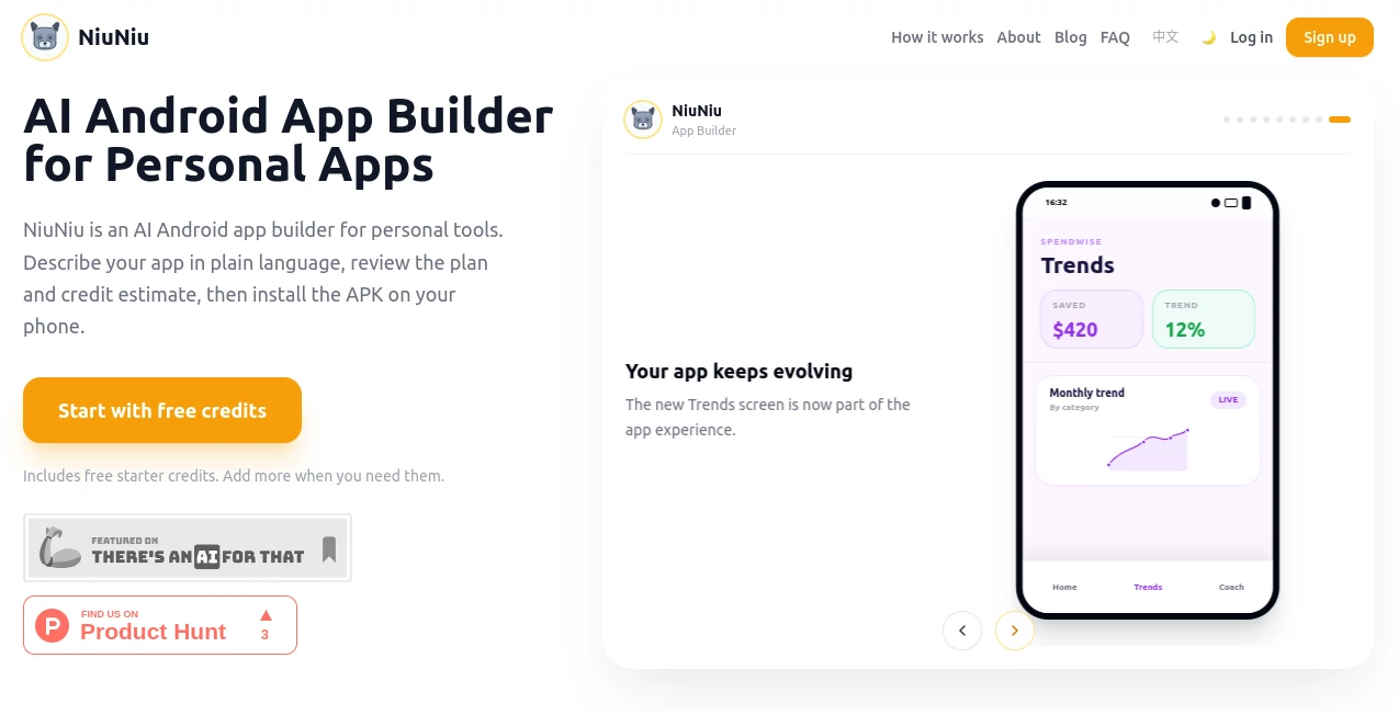 Screenshot of NiuNiu – An AI tool in the ,AI No-Code & Low-Code ,AI Developer Tools ,AI App Builder ,AI Tools Directory  category, showcasing its interface and key features.