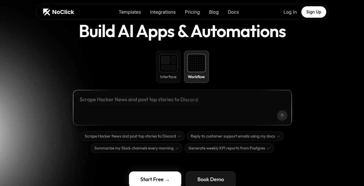 Screenshot of NoClick, Inc. – An AI tool in the ,AI Workflow Management ,AI App Builder ,AI No-Code & Low-Code ,AI Developer Tools  category, showcasing its interface and key features.