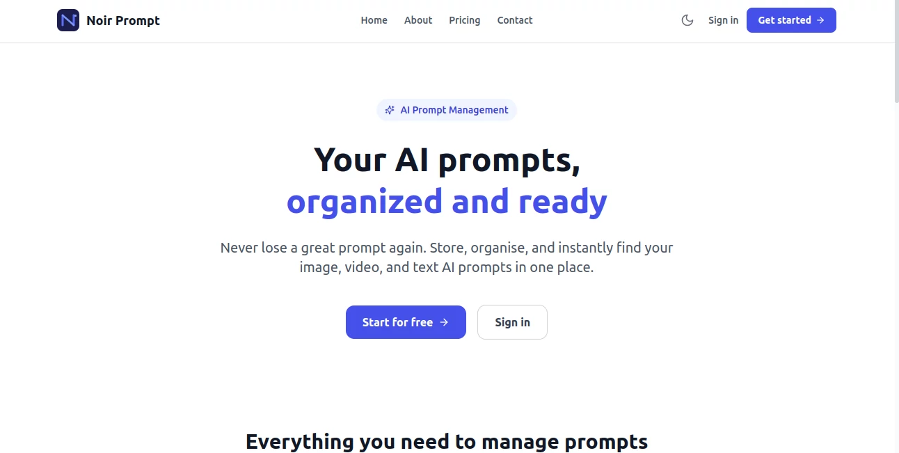 Screenshot of Noir Prompt – An AI tool in the ,AI Creative Writing ,AI Content Generator ,Prompt  category, showcasing its interface and key features.