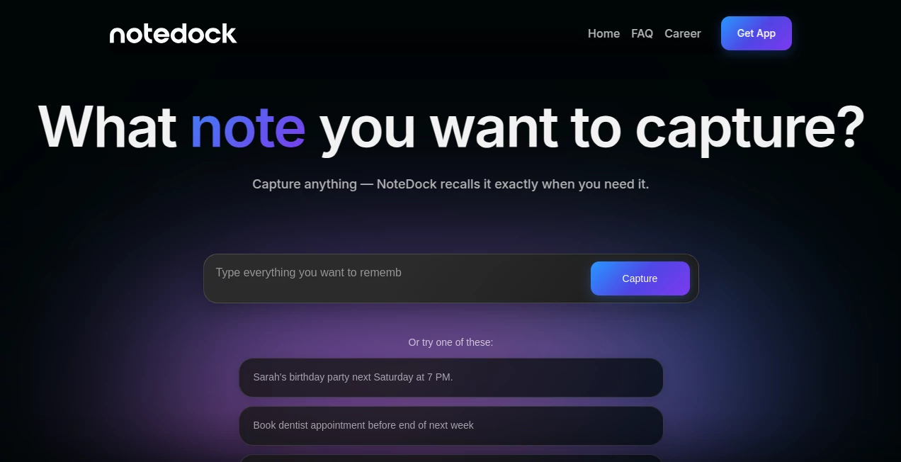 Screenshot of NoteDock – An AI tool in the ,AI Productivity Tools ,AI Task Management ,AI Meeting Assistant ,AI Notes Assistant  category, showcasing its interface and key features.