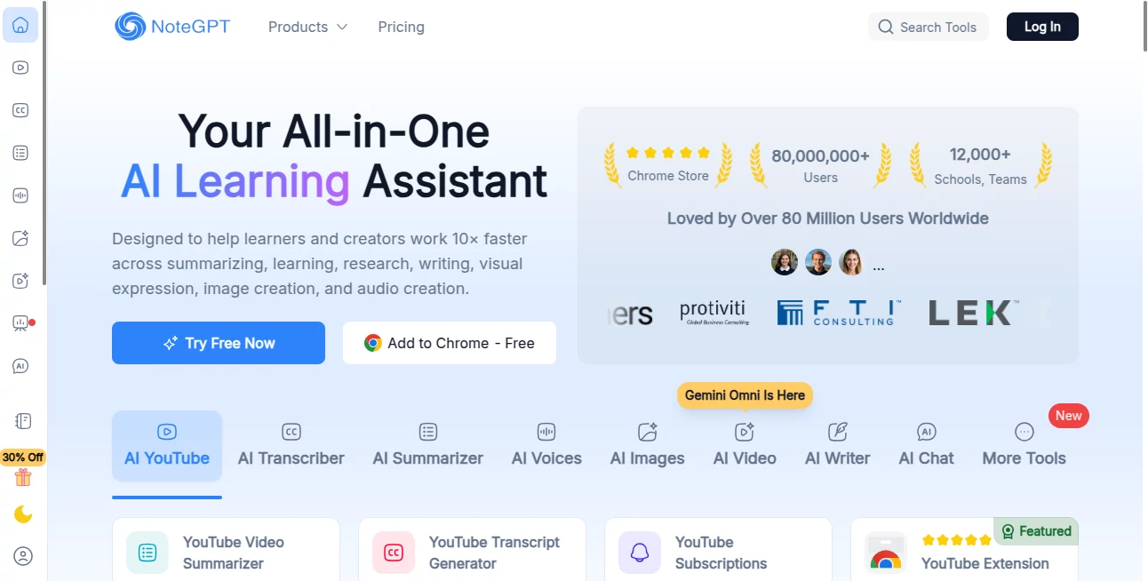 Screenshot of NoteGPT – An AI tool in the ,AI Documents Assistant ,AI Summarizer ,AI Productivity Tools ,AI Notes Assistant  category, showcasing its interface and key features.