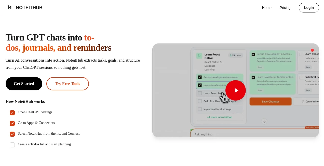 Screenshot of NOTEITHUB – An AI tool in the ,AI Writing Assistants ,AI Knowledge Management ,AI Productivity Tools ,AI Notes Assistant  category, showcasing its interface and key features.