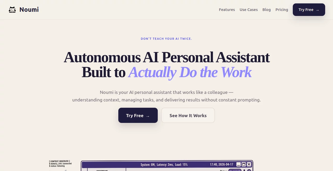 Screenshot of Noumi – An AI tool in the ,AI Workflow Management ,AI Productivity Tools ,AI Task Management ,AI Notes Assistant  category, showcasing its interface and key features.