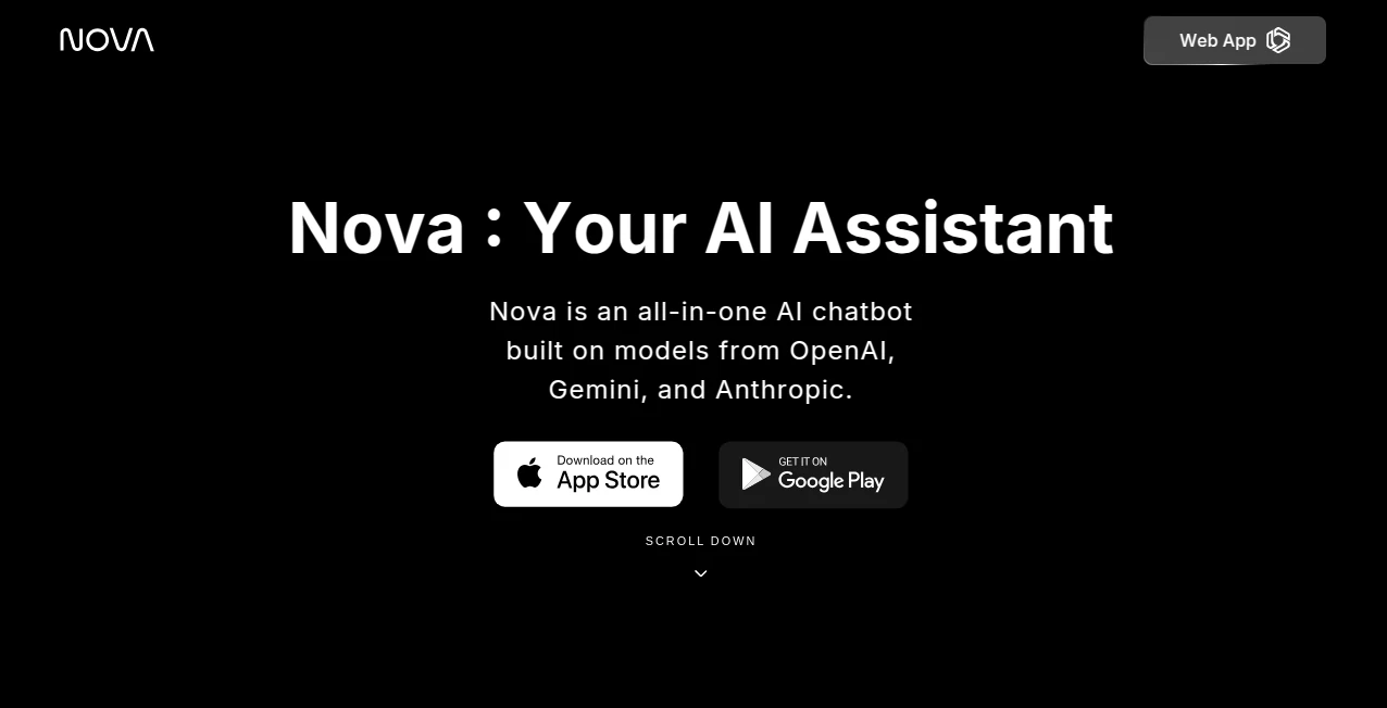 Screenshot of Nova AI – An AI tool in the ,AI Writing Assistants ,AI Voice Assistants ,AI Chatbot ,AI Productivity Tools  category, showcasing its interface and key features.