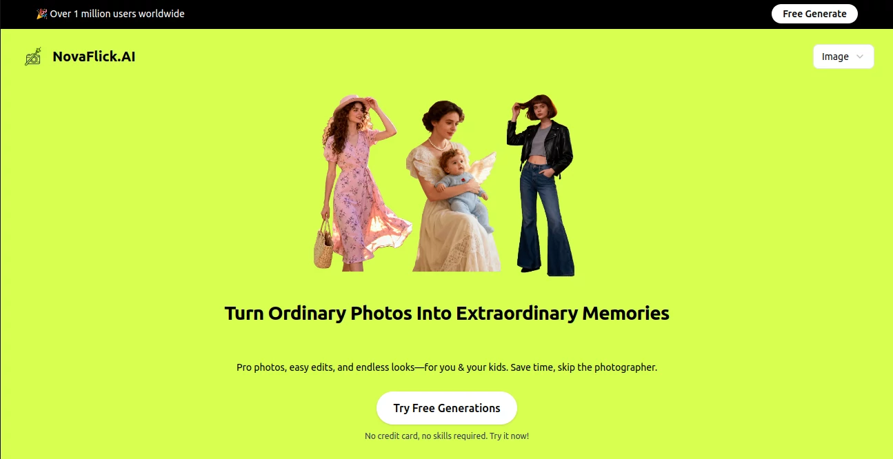 Screenshot of NovaFlick.AI – An AI tool in the ,AI Background Remover ,AI Photo Enhancer ,Photo & Image Editor ,AI Art Generator  category, showcasing its interface and key features.