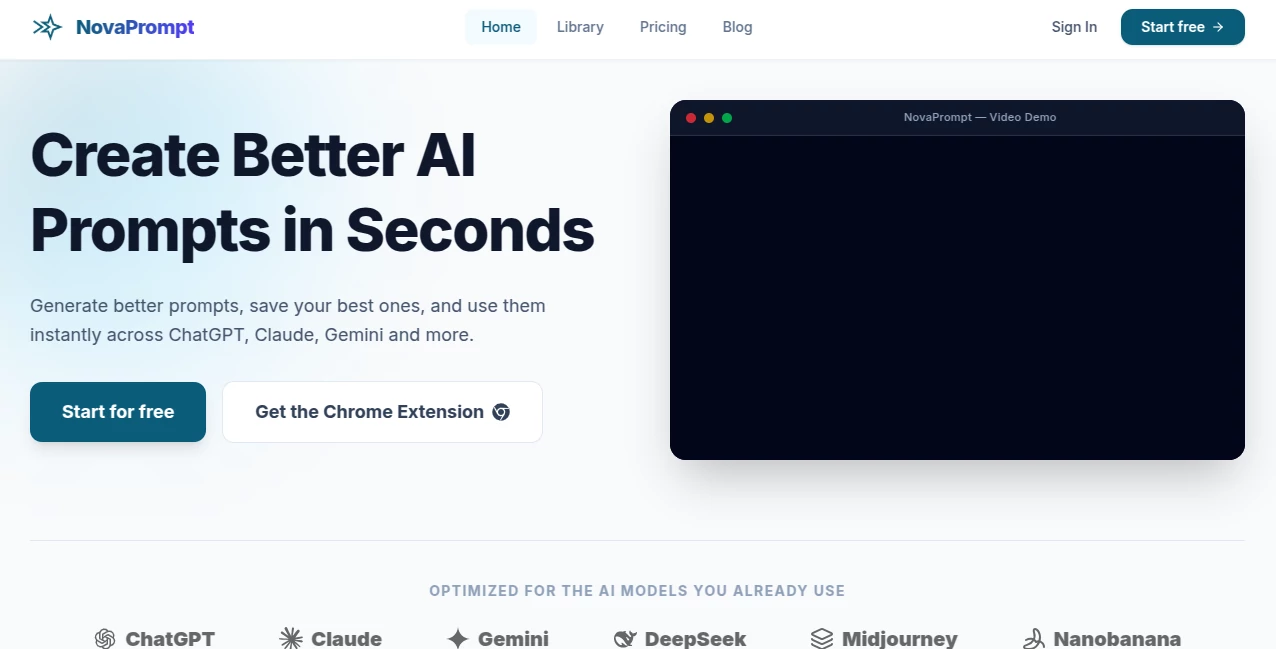 Screenshot of NovaPrompt – An AI tool in the ,AI SEO Assistant ,AI Productivity Tools ,Prompt ,AI Developer Tools  category, showcasing its interface and key features.