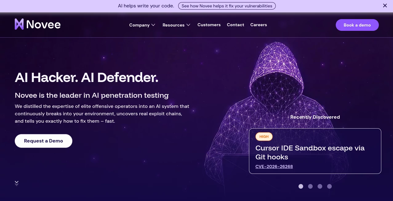 Screenshot of Novee Security – An AI tool in the ,AI DevOps Assistant ,AI Monitor & Report Builder ,AI Log Management ,Code & IT  category, showcasing its interface and key features.