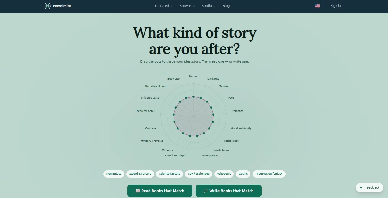 Screenshot of Novelmint – An AI tool in the ,AI Creative Writing ,AI Novel ,AI Story Writing ,AI Writing Assistants  category, showcasing its interface and key features.