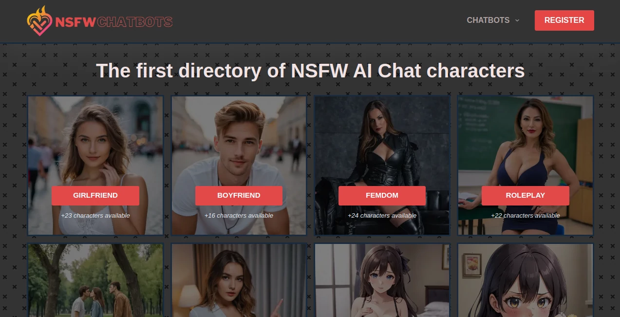 Screenshot of NSFWChatbots – An AI tool in the ,NSFW  category, showcasing its interface and key features.