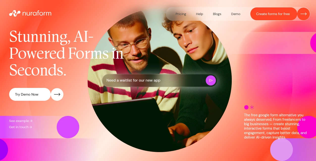 Screenshot of Nuraform – An AI tool in the ,AI Content Generator ,AI Analytics Assistant ,AI Workflow Management ,AI Forms & Surveys  category, showcasing its interface and key features.