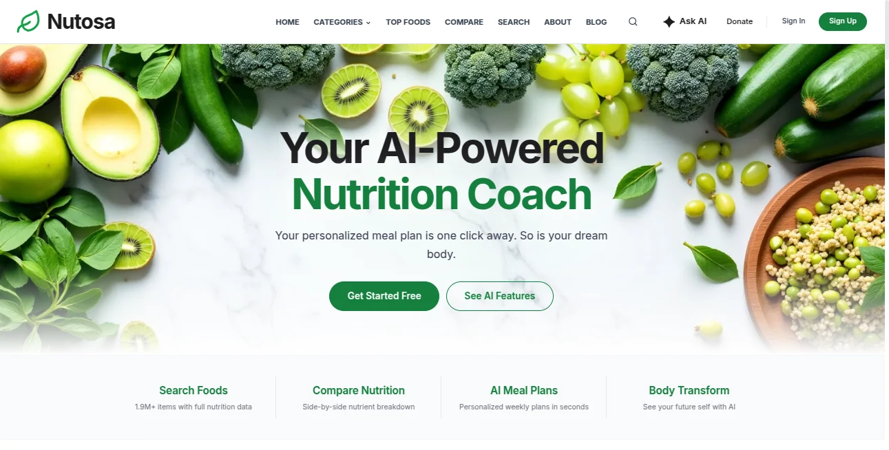 Screenshot of Nutosa – An AI tool in the ,AI Life Assistant ,Other  category, showcasing its interface and key features.
