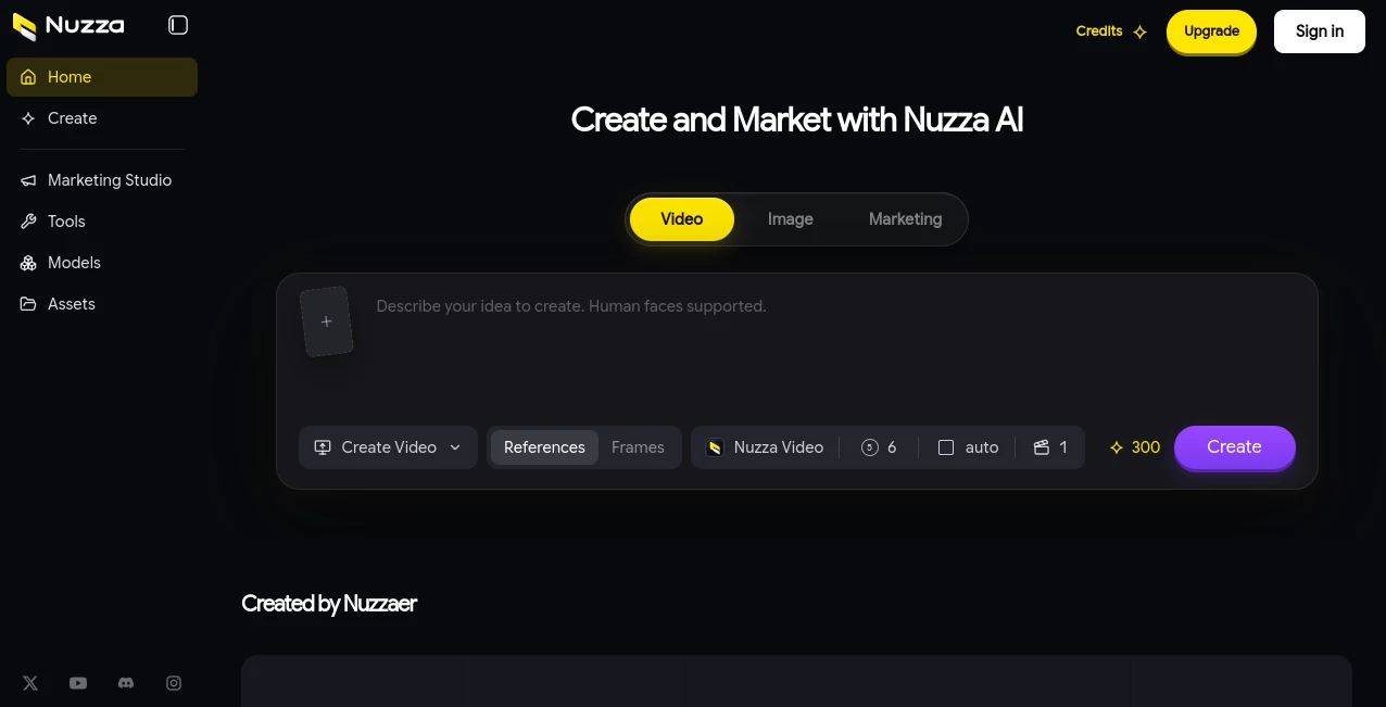 Screenshot of Nuzza AI – An AI tool in the ,AI Background Remover ,AI Image to Video ,AI Video Generator ,AI Video Enhancer  category, showcasing its interface and key features.