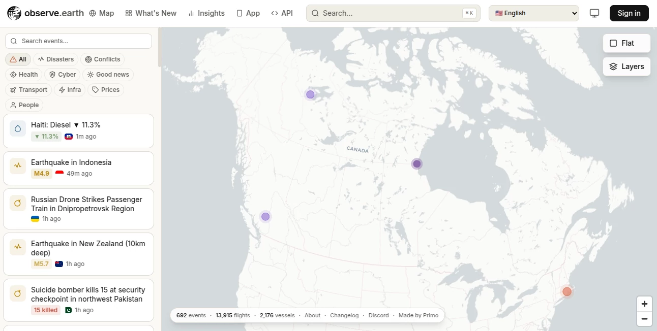 Screenshot of ObservEarth – An AI tool in the ,AI Maps Generator ,AI API Design ,AI Research Tool ,AI Analytics Assistant  category, showcasing its interface and key features.