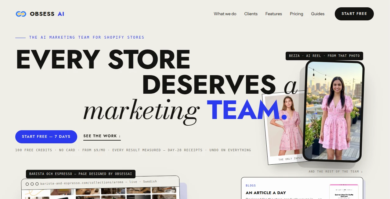 Screenshot of Obsess AI – An AI tool in the ,AI SEO Assistant ,AI Content Generator ,AI Social Media Assistant ,AI E-commerce Assistant  category, showcasing its interface and key features.