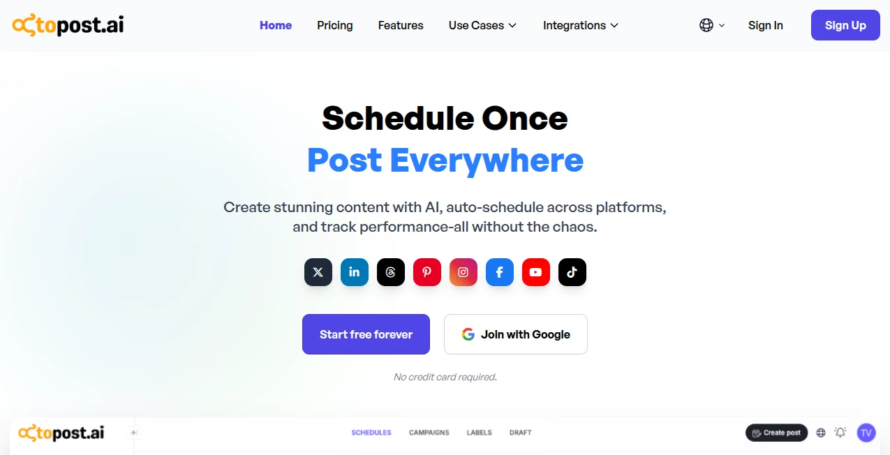 Screenshot of Octopost.ai – An AI tool in the ,AI Content Generator ,AI Social Media Assistant ,AI Hashtag Assistant ,AI Digital Marketing Generator  category, showcasing its interface and key features.