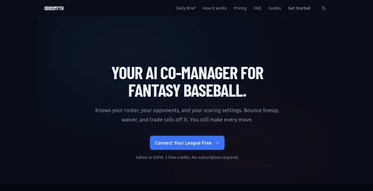Screenshot of Oddsmyth AI – An AI tool in the ,AI Research Tool ,AI Chatbot ,AI Sports ,AI Productivity Tools  category, showcasing its interface and key features.