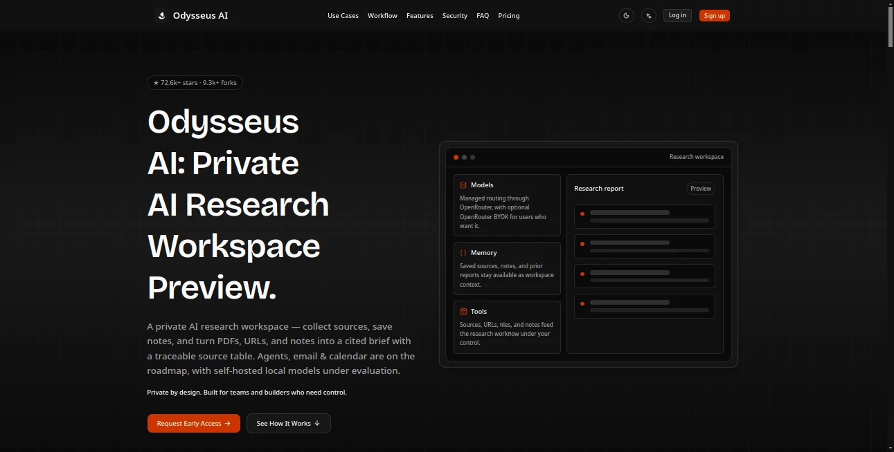 Screenshot of Odysseus AI – An AI tool in the ,AI Documents Assistant ,AI Knowledge Management ,AI Productivity Tools ,AI Research Tool  category, showcasing its interface and key features.