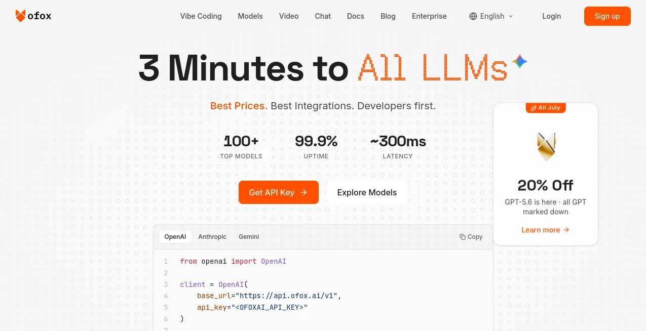 Screenshot of Ofox AI – An AI tool in the ,AI API Design ,AI Developer Tools ,AI Chatbot ,Large Language Models (LLMs)  category, showcasing its interface and key features.