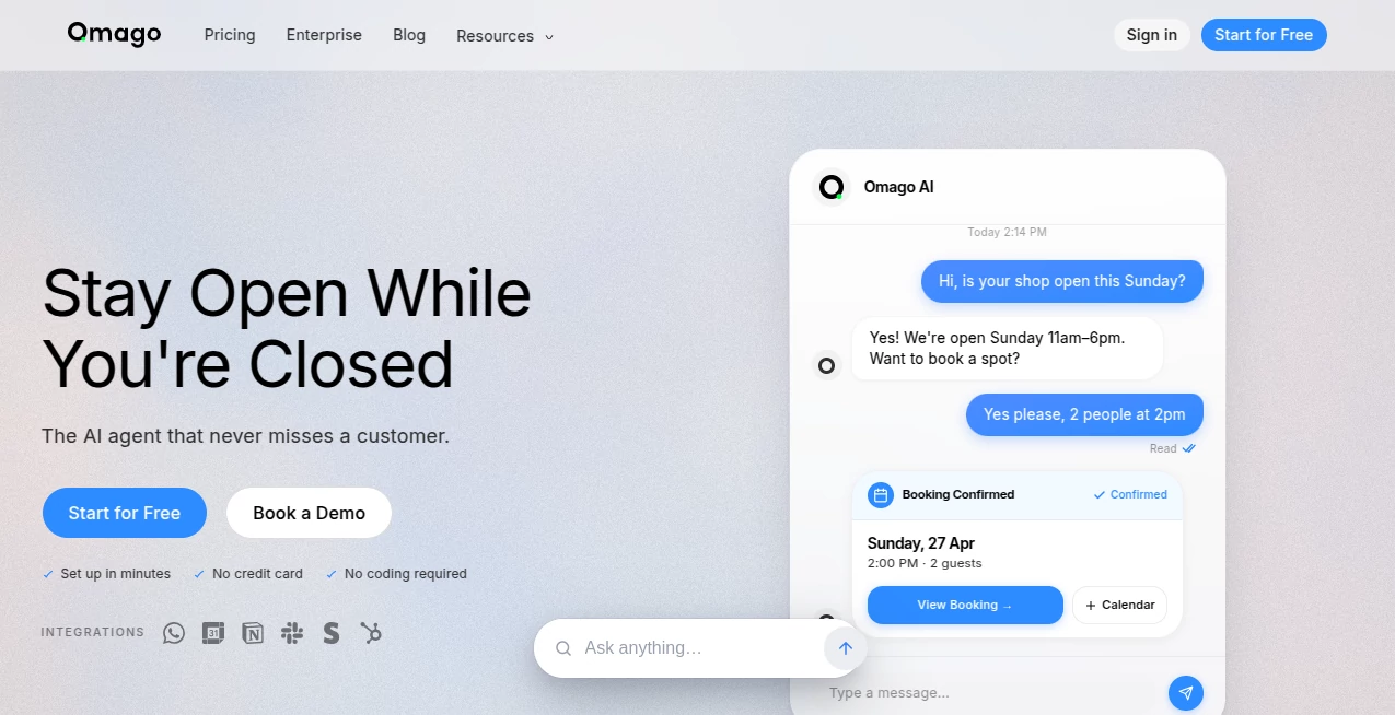 Screenshot of Omago – An AI tool in the ,AI Customer Service Assistant ,AI Lead Generation ,AI Chatbot ,AI Scheduling  category, showcasing its interface and key features.