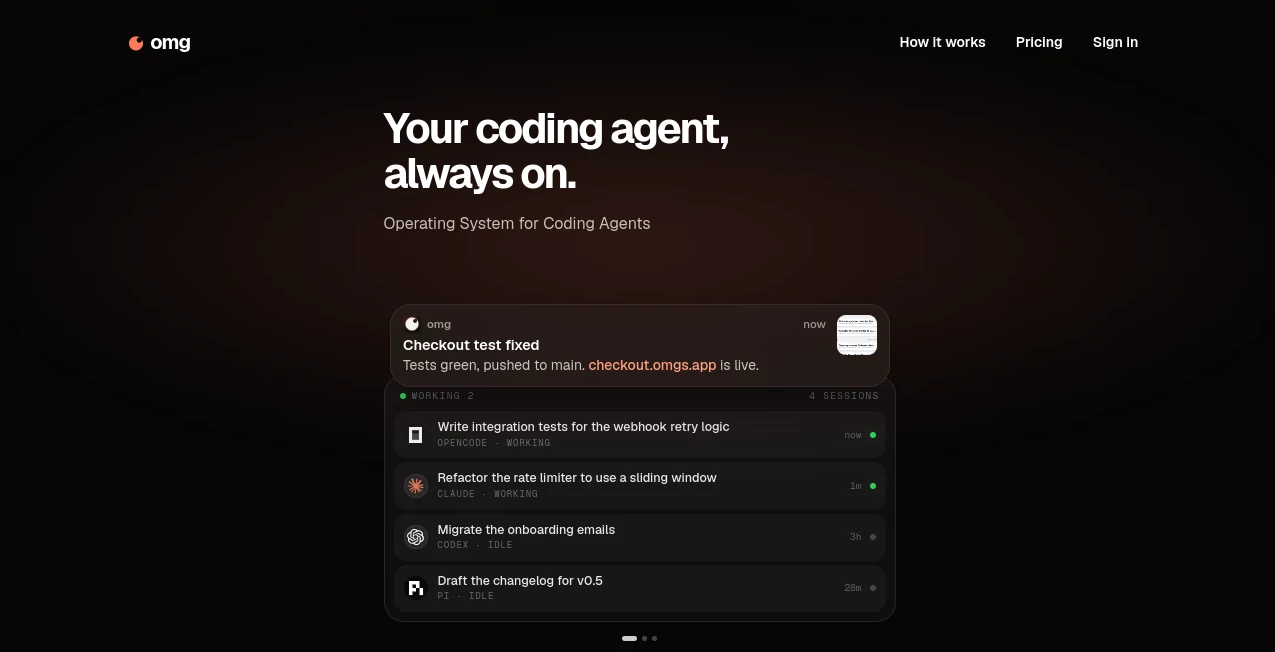 Screenshot of omg – An AI tool in the ,AI Code Assistant ,AI Developer Tools ,AI DevOps Assistant  category, showcasing its interface and key features.