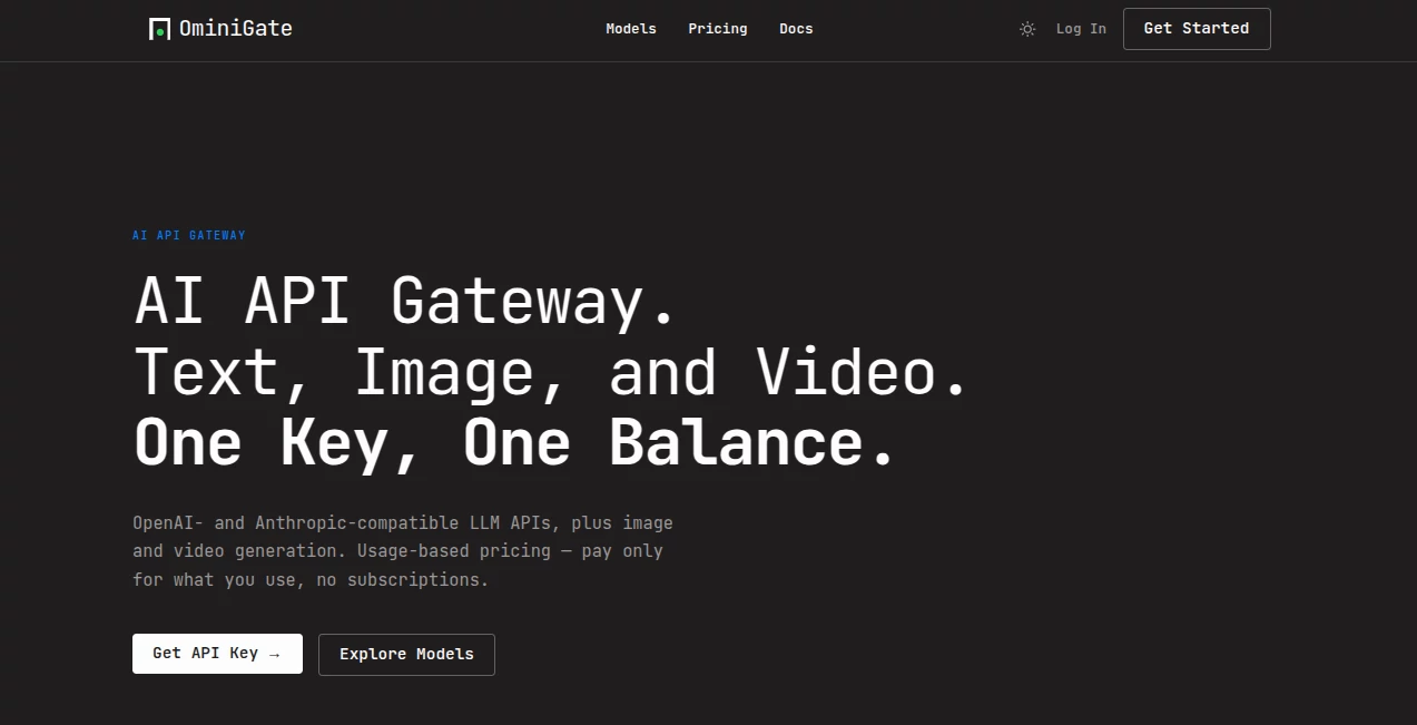 Screenshot of OminiGate – An AI tool in the ,AI No-Code & Low-Code ,AI API Design ,AI Developer Tools ,AI Workflow Management  category, showcasing its interface and key features.