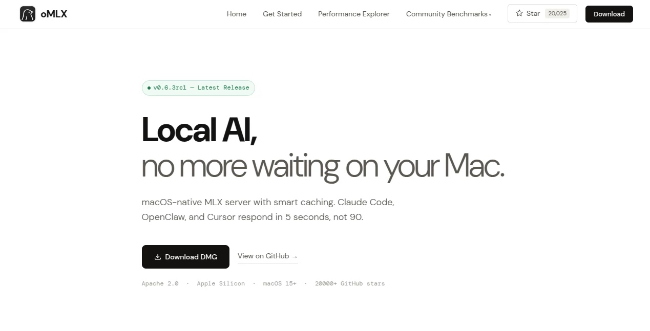 Screenshot of oMLX – An AI tool in the ,AI API Design ,Large Language Models (LLMs) ,AI Developer Tools  category, showcasing its interface and key features.