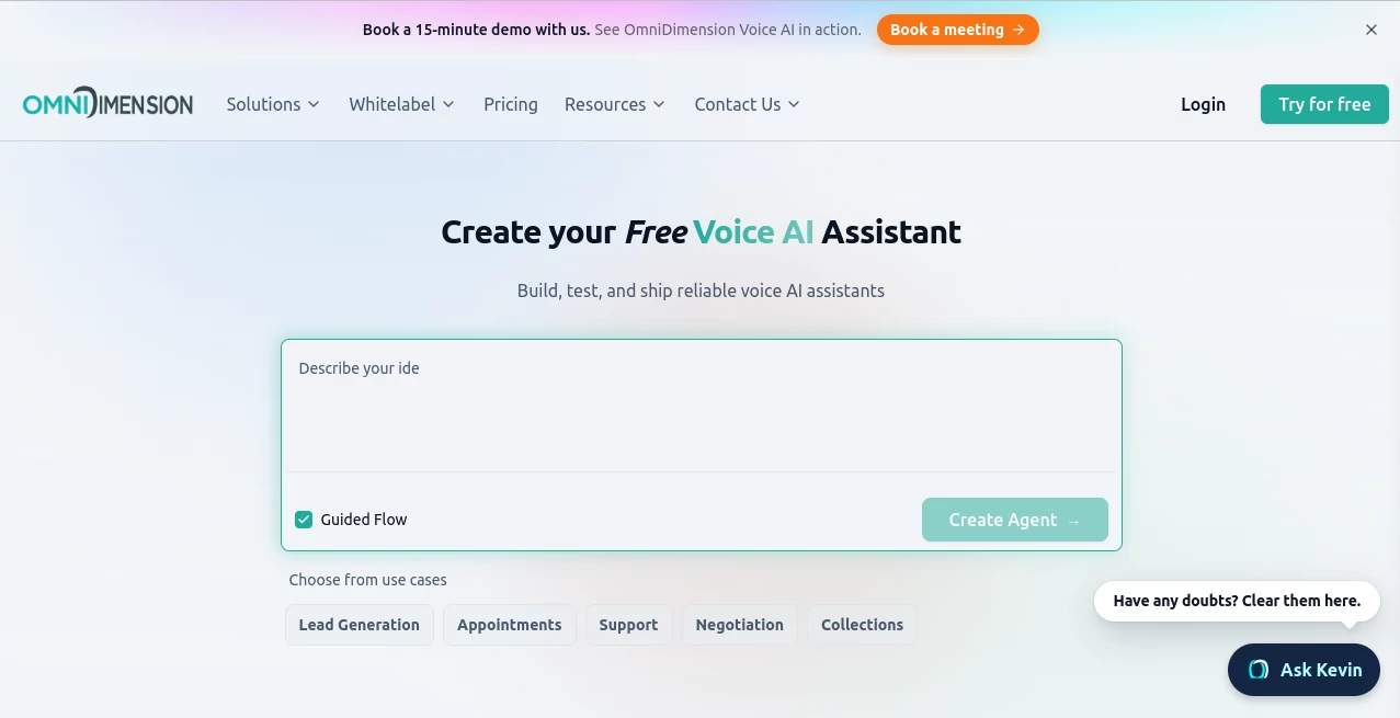 Screenshot of OmniDimension – An AI tool in the ,AI Workflow Management ,AI Customer Service Assistant ,AI Speech Synthesis ,AI Voice Assistants  category, showcasing its interface and key features.