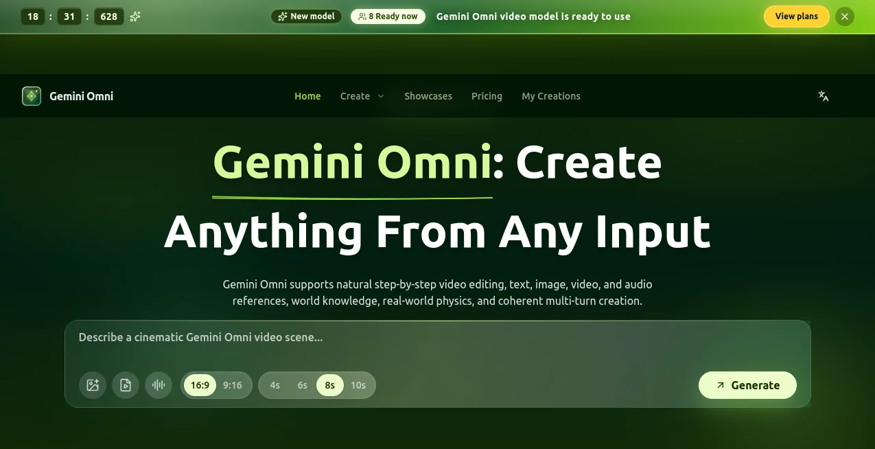 Screenshot of Gemini Omni – An AI tool in the ,AI Animated Video ,AI Image to Video ,AI Video Generator ,AI Text to Video  category, showcasing its interface and key features.