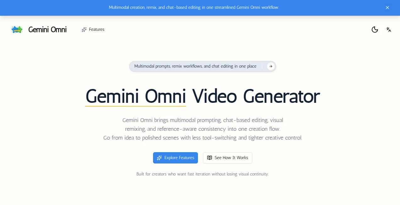 Screenshot of Gemini Omni – An AI tool in the ,AI Productivity Tools ,AI Team Collaboration ,AI Developer Tools ,AI Voice Assistants  category, showcasing its interface and key features.