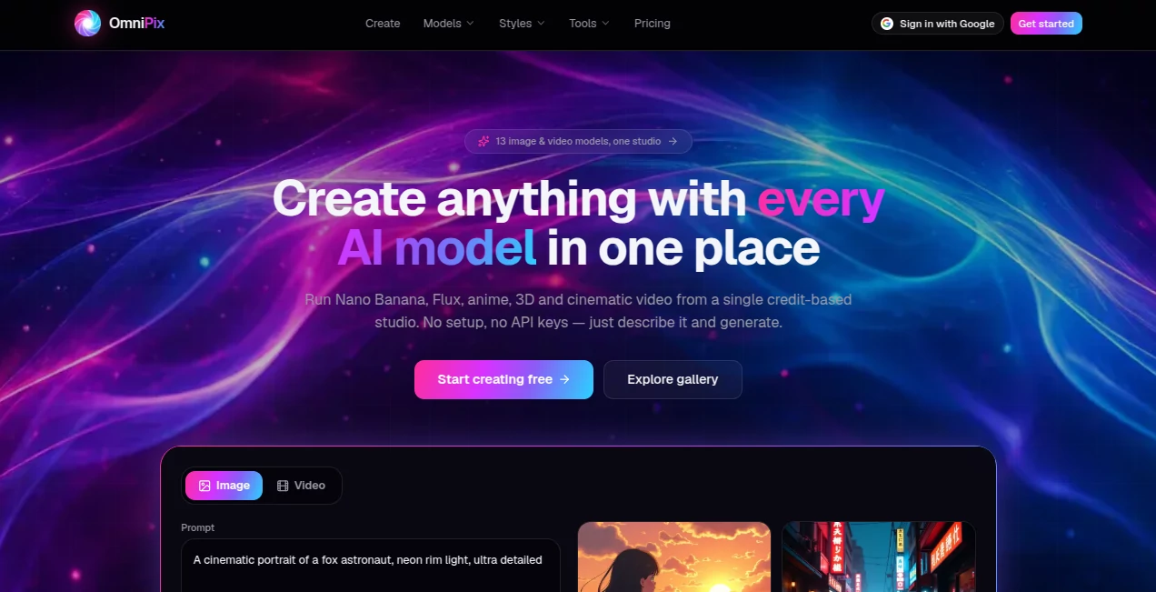 Screenshot of OmniPix – An AI tool in the ,AI Text to Image ,AI Photo & Image Generator ,AI Image to Image ,AI Art Generator  category, showcasing its interface and key features.