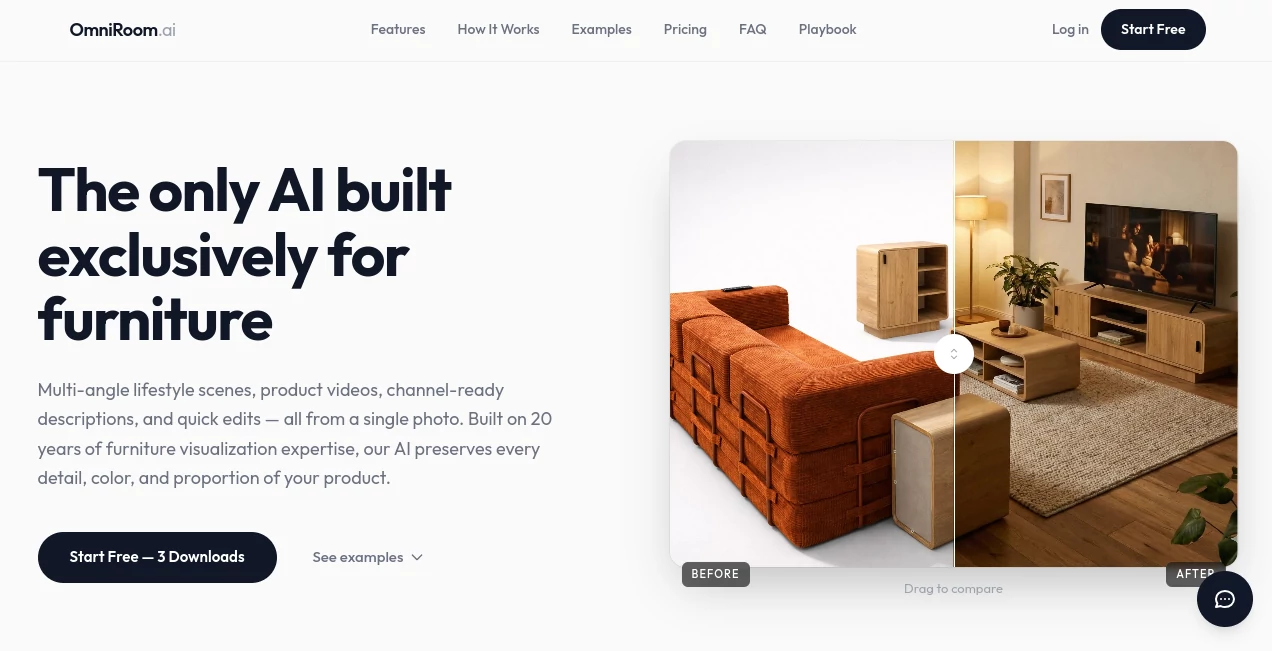 Screenshot of OmniRoom – An AI tool in the ,AI Photo & Image Generator ,AI Video Generator ,AI E-commerce Assistant ,AI Interior & Room Design  category, showcasing its interface and key features.