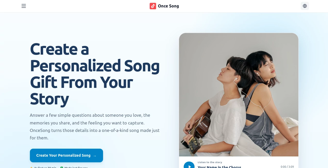 Screenshot of Once Song – An AI tool in the ,AI Text to Music ,AI Singing Generator ,AI Music Generator  category, showcasing its interface and key features.
