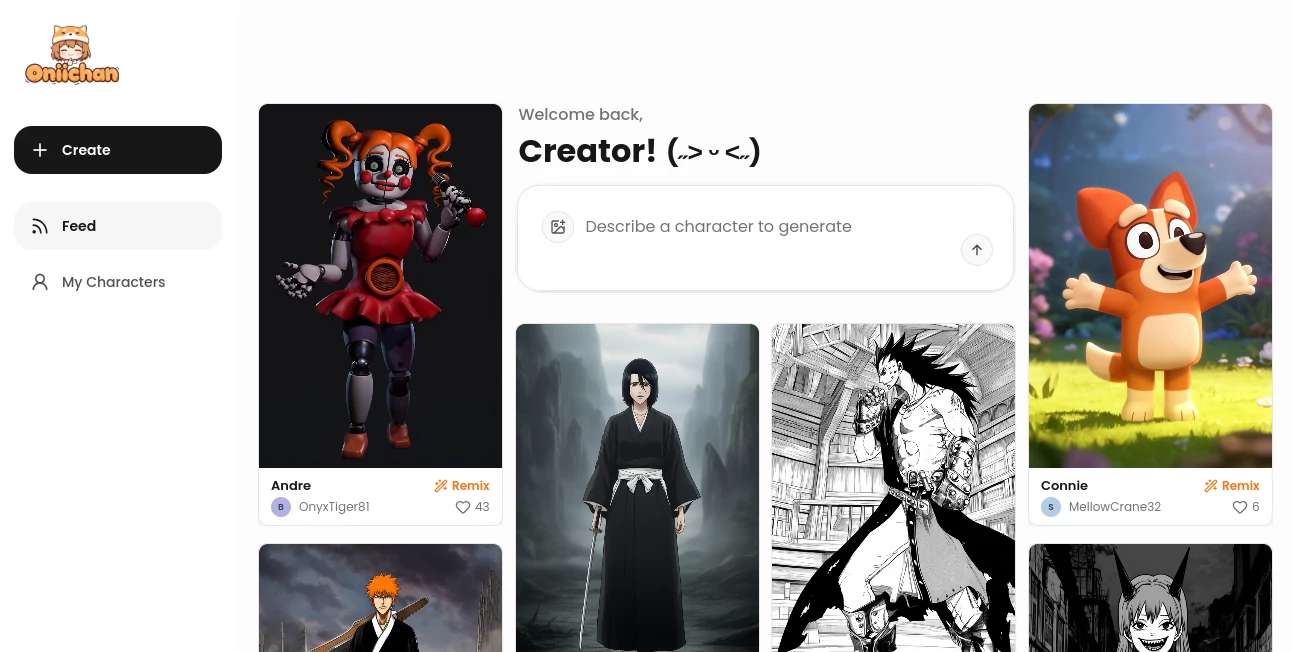 Screenshot of oniichan.app – An AI tool in the ,AI Fun Tools ,AI Character ,AI Chatbot ,AI Girlfriend  category, showcasing its interface and key features.