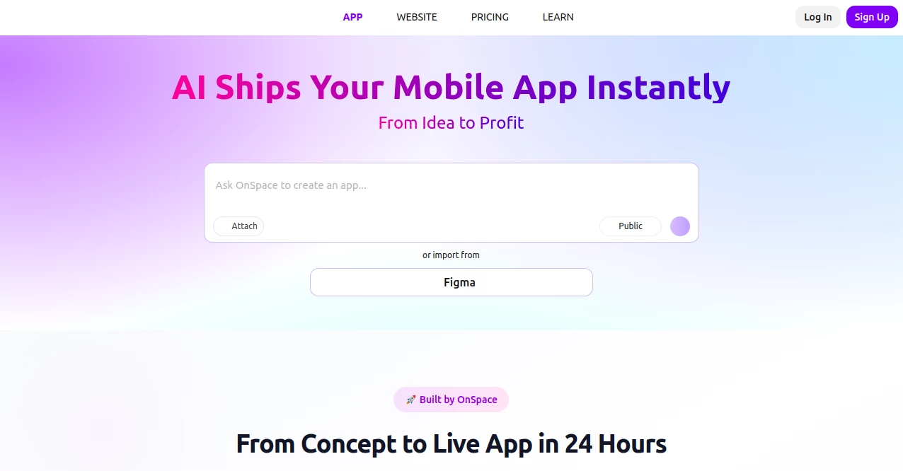 Screenshot of OnSpace AI – An AI tool in the ,AI Website Builder ,AI App Builder ,AI No-Code & Low-Code ,AI Developer Tools  category, showcasing its interface and key features.