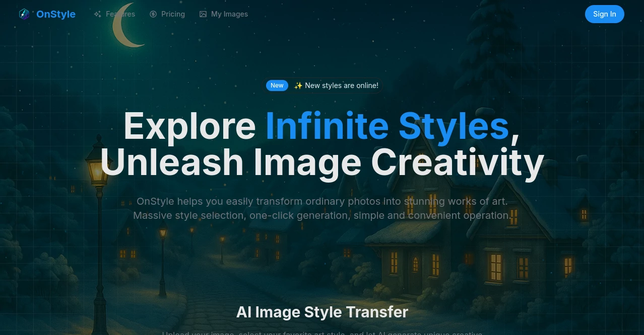 Screenshot of onstyle – An AI tool in the ,AI Creative Writing ,AI Photo & Image Generator ,AI Design Assistant ,AI Art Generator  category, showcasing its interface and key features.