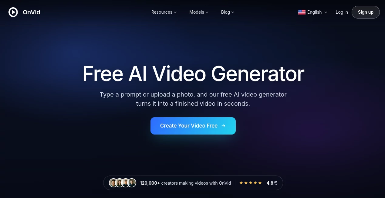 Screenshot of OnVid – An AI tool in the ,AI Image to Video ,AI Video Generator ,AI Text to Video  category, showcasing its interface and key features.