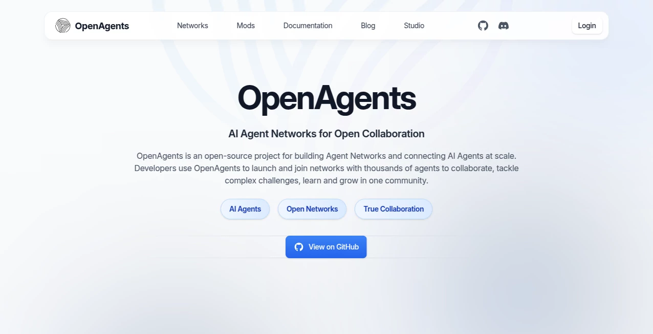 Screenshot of OpenAgents – An AI tool in the ,AI Workflow Management ,AI App Builder ,AI Research Tool ,AI Developer Tools  category, showcasing its interface and key features.